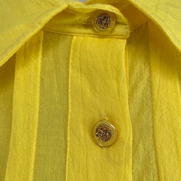 Vtg 80s 90s Two Potato Button Down Tie Back Short Sleeve Maxi Dress L Yellow NOS - Picture 7 of 16